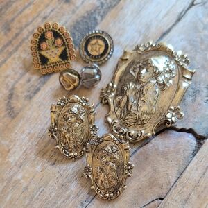 Gold Vintage-Inspired Brooch and Earring Set And Four Small Brooches MAKE OFFER